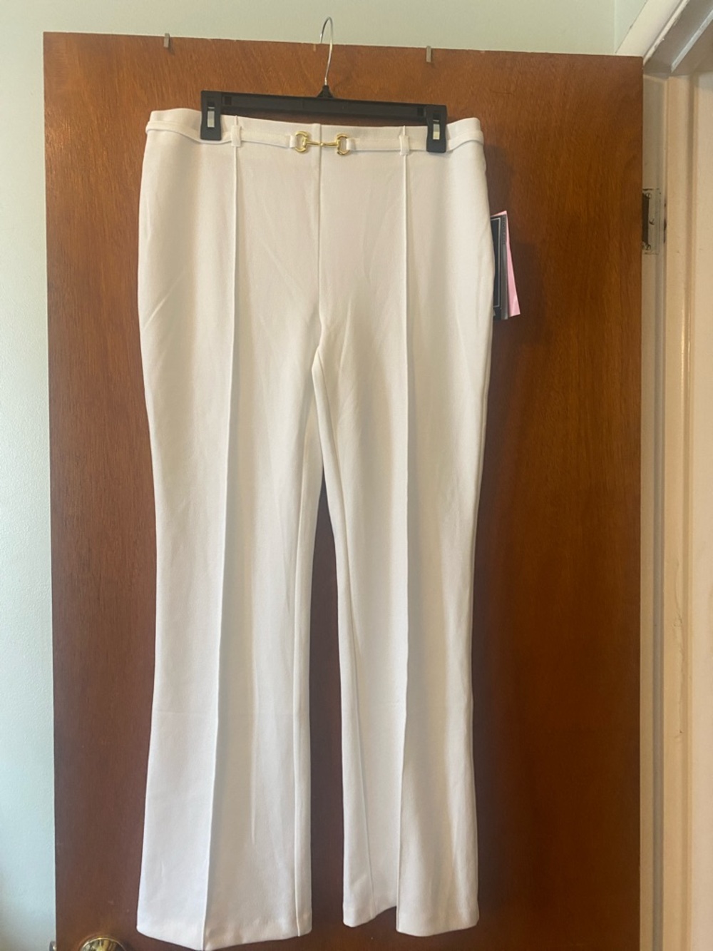 New York Clothing Company White Boot Cut Pants with Gold Buckle, 10P